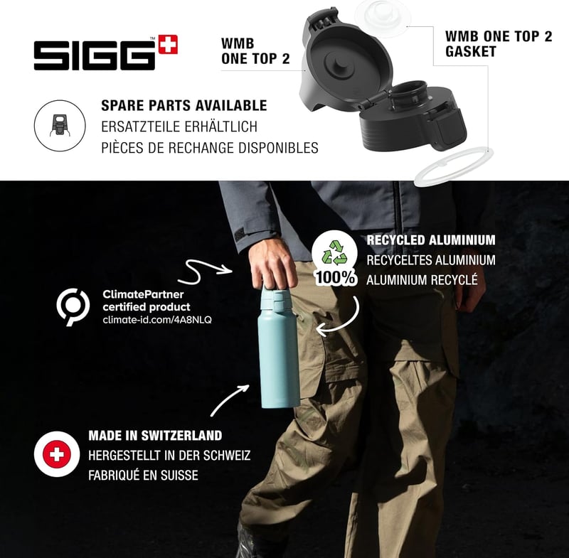 SIGG alumínium kulacs WMB One szénmentesített 1L 0,75L szódavízhez BPA-mentes - Black, 1 L