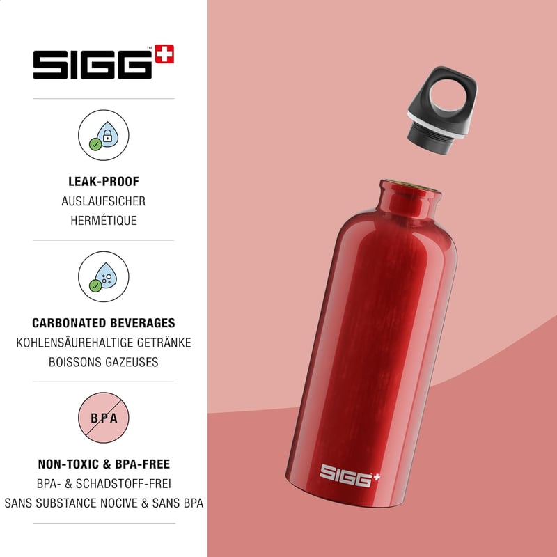 SIGG alumínium sportpalack 0,6L/1L/1,5L szénlezárható BPA-mentes - 13 Red, 0.6 L