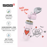 SIGG Miracle Girl Power gyerek alumínium kulacs szívószállal - rózsaszín - 0,4 l 3