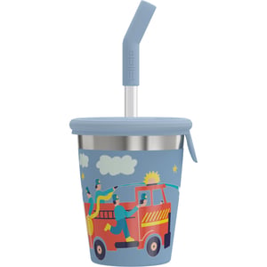 Pahar pentru copii Sigg cu capac și pai - Pompieri - Capac din silicon și pai din Tritan - Fără BPA - Ușor și durabil - 0,35 L