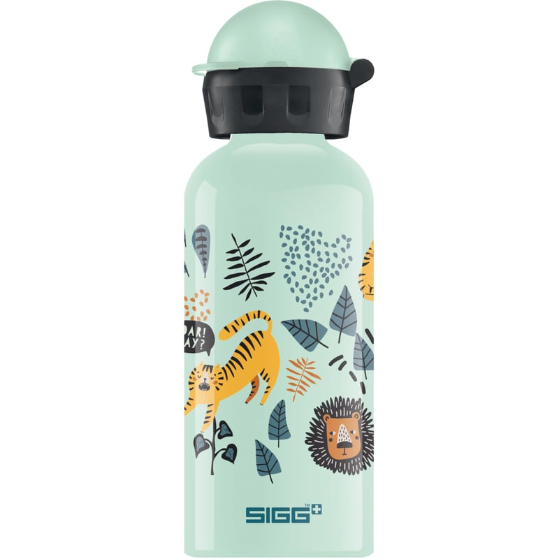 Detská hliníková fľaša Sigg KBT Jungle Tzz 0,4 l – Nepriepustná, nerozbitná, bez BPA, s bielym a zeleným motívom džungle – Na šport a do školy