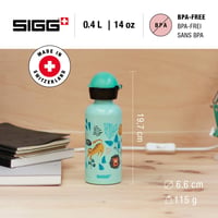 Detská hliníková fľaša Sigg KBT Jungle Tzz 0,4 l – Nepriepustná, nerozbitná, bez BPA, s bielym a zeleným motívom džungle – Na šport a do školy 2