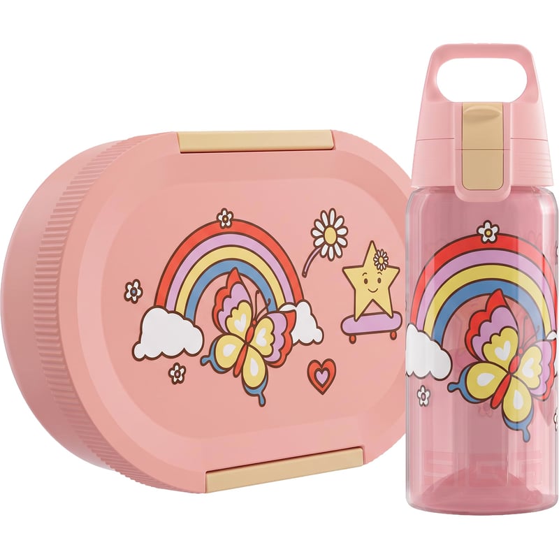 Set pentru prânz SIGG LUMO Kids Rainbow – roz, cutie pentru alimente de 800 ml și bidon de 500 ml, poate fi utilizat în cuptorul cu microunde și spălat în mașina de spălat vase, fără BPA