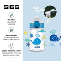 Detská fľaša na vodu SIGG Miracle Ocean z materiálu Tritan so slamkou – nepriepustná, bez BPA, vhodná do umývačky riadu, modrá s morskými zvieratkami – 0,35 l 3