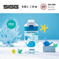 Detská fľaša na vodu SIGG Miracle Ocean z materiálu Tritan so slamkou – nepriepustná, bez BPA, vhodná do umývačky riadu, modrá s morskými zvieratkami – 0,35 l 2