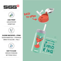 Bidon pentru copii din aluminiu SIGG Miracle Peaceful cu pai – etanș, fără BPA – model vulpe indiană verde – 0,4 l 3