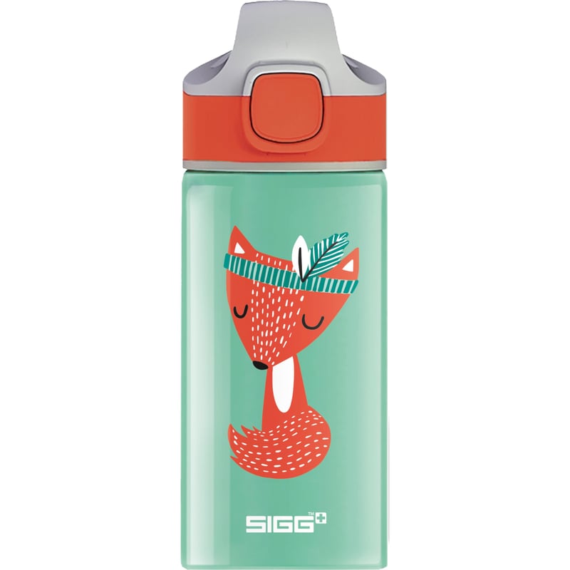 Bidon pentru copii din aluminiu SIGG Miracle Peaceful cu pai – etanș, fără BPA – model vulpe indiană verde – 0,4 l