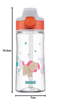 Detská fľaša na vodu SIGG Miracle Puppy Tritan so slamkou – oranžová, s motívom psa – 0,45 l – nepriepustná, bez BPA, vhodná do umývačky riadu 10