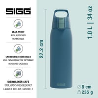 Nerezová fľaša na pitie Sigg Shield ONE Blue Puya - 1 l, na sýtené nápoje, nepriepustná, bez BPA, modrá 2