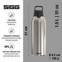 Sticlă din oțel inoxidabil Sigg Shield ONE Brushed pentru băuturi carbogazoase, etanșă, fără BPA, 1,5 L 2