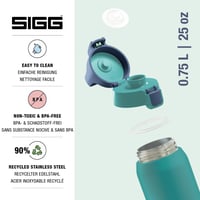 Nerezová fľaša na pitie Sigg Shield ONE Multicolor Ocean, vhodná na sýtené nápoje, nepriepustná, bez BPA, tyrkysová, 0,75 l 3