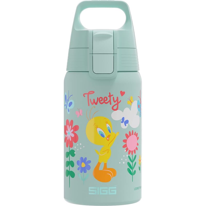 Detská nerezová fľaša SIGG Shield One – Tweety – svetlomodrá – 0,5 l – vhodná aj na sýtené nápoje – bez BPA – na šport aj do školy