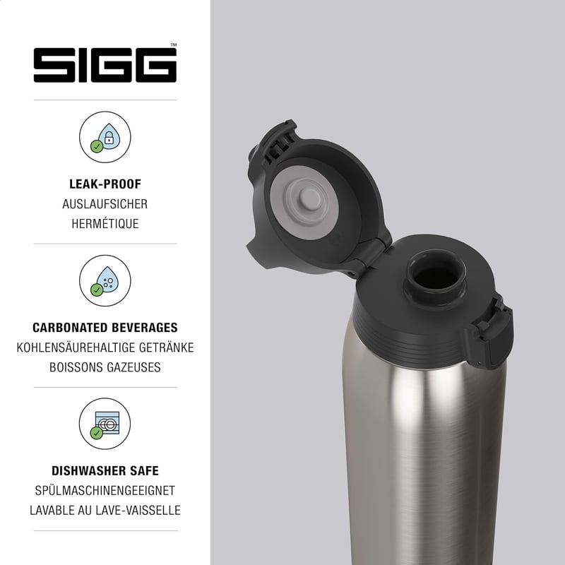 Sigg Shield ONE rozsdamentes acél ivópalack 750ml szénezett italokhoz - Brushed, 1 L