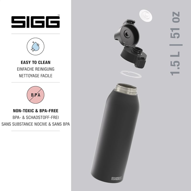 Sigg Shield ONE rozsdamentes acél ivópalack 750ml szénezett italokhoz - Black, 1.5 L