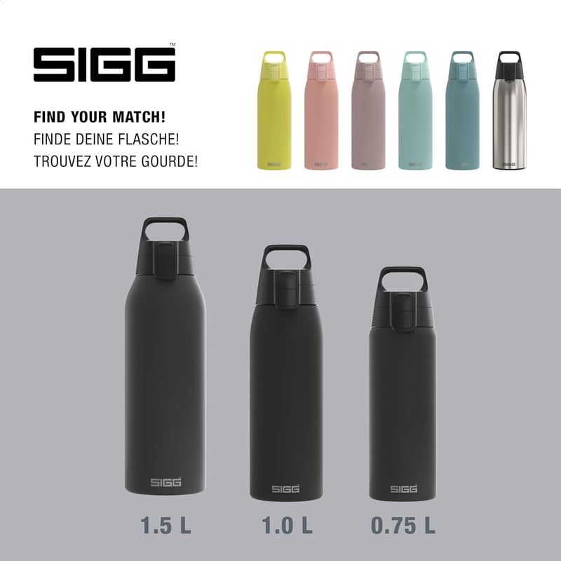 Sigg Shield ONE rozsdamentes acél ivópalack 750ml szénezett italokhoz - Black, 1 L