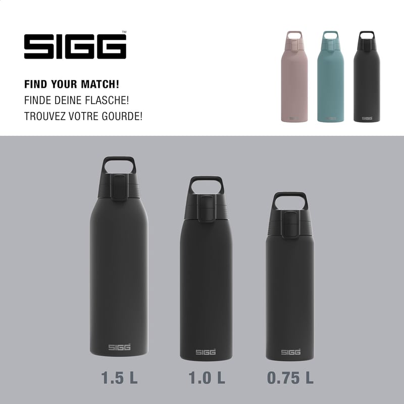 Sigg Shield ONE rozsdamentes acél ivópalack 750ml szénezett italokhoz - Black, 1.5 L