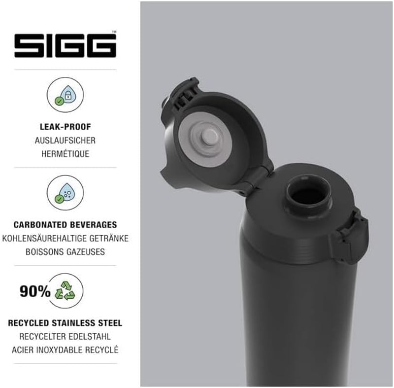 Sigg Shield ONE rozsdamentes acél ivópalack 750ml szénezett italokhoz - Black, 1 L