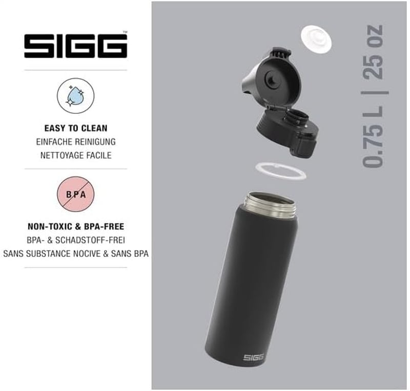 Sigg Shield ONE rozsdamentes acél ivópalack 750ml szénezett italokhoz - Black, 1 L