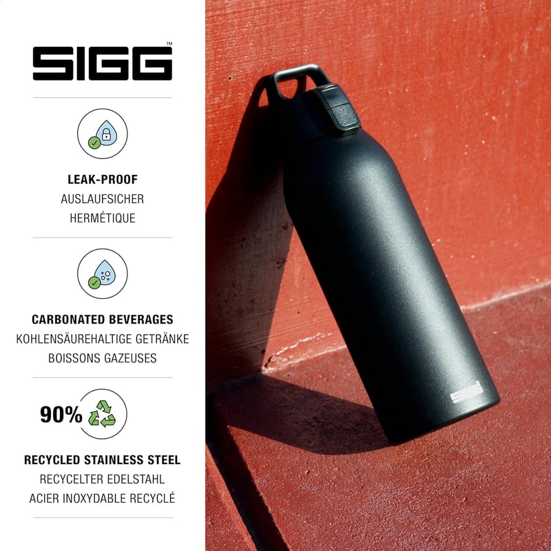 Sigg Shield ONE rozsdamentes acél ivópalack 750ml szénezett italokhoz - Black, 1.5 L
