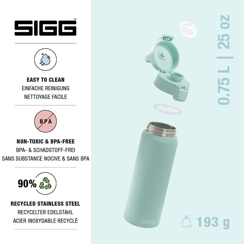Sigg Shield ONE rozsdamentes acél ivópalack 750ml szénezett italokhoz - Milky Blue, Pastel 0.75 L