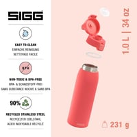 Bidon din oțel inoxidabil Sigg Shield ONE pentru băuturi carbogazoase, etanș, fără BPA, roșu, 1 L 3
