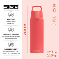 Nerezová fľaša na vodu Sigg Shield ONE na sýtené nápoje, nepriepustná, bez BPA, červená, 0,75 l 2