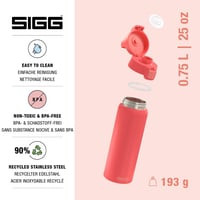 Nerezová fľaša na vodu Sigg Shield ONE na sýtené nápoje, nepriepustná, bez BPA, červená, 0,75 l 3