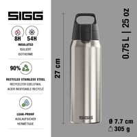 Termos izolat Sigg Shield Therm One Brushed - pentru băuturi carbogazoase - etanș - lavabil în mașina de spălat vase - fără BPA - 90% oțel inoxidabil reciclat - argintiu - 0,75L 2