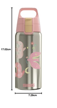 Sticlă termoizolantă pentru copii Sigg Shield Therm One Fly Away - pentru băuturi carbogazoase - etanșă - lavabilă în mașina de spălat vase - fără BPA - 90% oțel inoxidabil reciclat - model cu păsări Brushed Pink - 0,5L 8