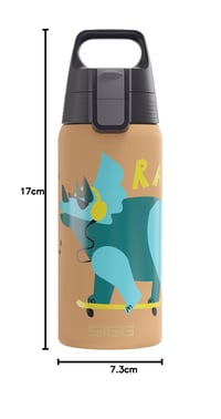 Detská termoska Sigg Shield Therm One Rawsome – na sýtené nápoje, nepriepustná, vhodná do umývačky riadu, bez BPA, 90 % recyklovanej nehrdzavejúcej ocele, pieskovo hnedá s dinosaurami, 0,5 l 8