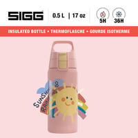 Sticlă termoizolantă pentru copii SIGG Shield Therm One Sunshine - pentru băuturi carbogazoase - etanșă - compatibilă cu mașina de spălat vase - fără BPA - 90% oțel inoxidabil reciclat - roz deschis cu soare - 0,5L 2