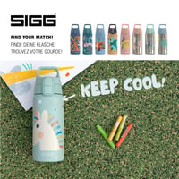 Sticlă termoizolantă pentru copii Sigg Shield Therm One Uni Stars – pentru băuturi carbogazoase, etanșă, lavabilă în mașina de spălat vase, fără BPA, 90% oțel reciclat, design unicorn aqua, 0,5 L 5