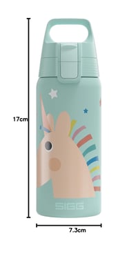 Sticlă termoizolantă pentru copii Sigg Shield Therm One Uni Stars – pentru băuturi carbogazoase, etanșă, lavabilă în mașina de spălat vase, fără BPA, 90% oțel reciclat, design unicorn aqua, 0,5 L 8