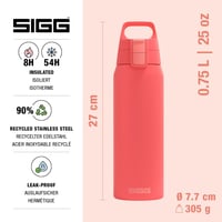 Termos Sigg Shield Therm One Watermelon - 0,75L, Oțel Inoxidabil, pentru Băuturi Carbogazoase, Etanș, Lavabil în Mașina de Spălat Vase, Fără BPA, Roz 2