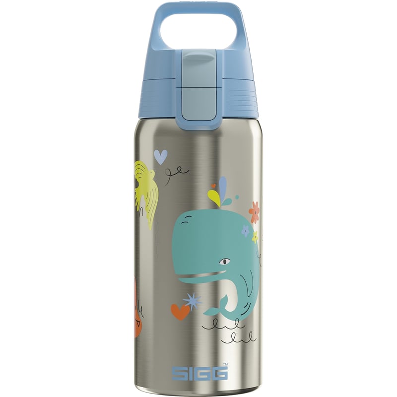 Detská izolovaná fľaša na vodu SIGG Shield Therm One Whale Friend – vhodná na sýtené nápoje, nepriepustná, vhodná do umývačky riadu, bez obsahu BPA, z 90 % recyklovaných materiálov