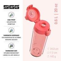 Fľaša na vodu Sigg Total Color ONE Watermelon Tritan – Ružová, 0,6 l – Vhodná aj na sýtené nápoje, vhodná do umývačky riadu, bez BPA 2