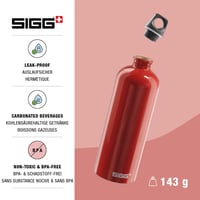 Bidon din aluminiu SIGG Traveller - Roșu - 1L - Pentru băuturi carbogazoase - Etanș - Ușor - Fără BPA - Sporturi în aer liber 3