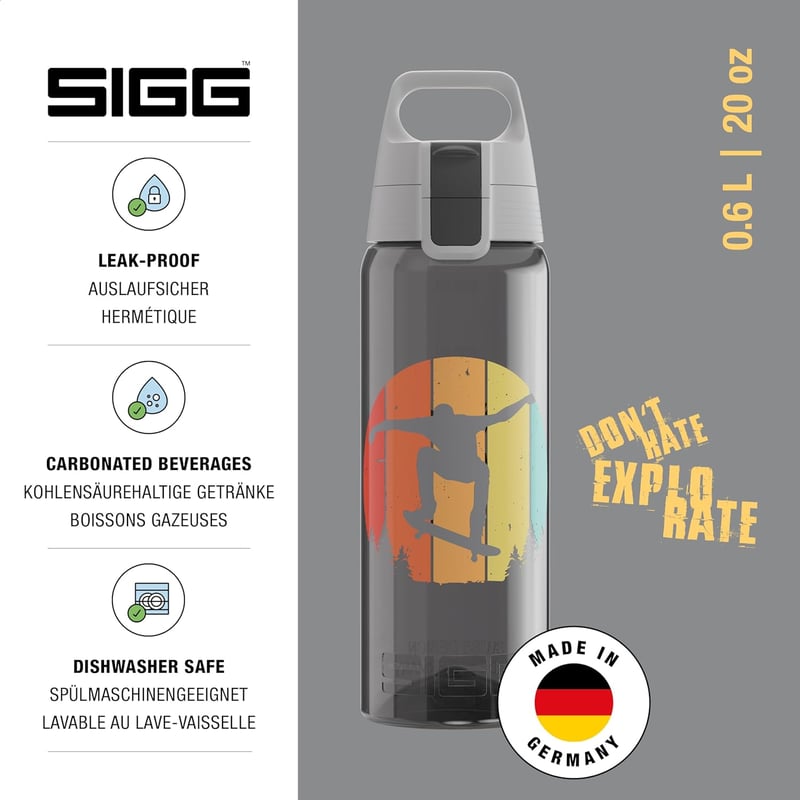 Sigg Tritan Ivópalack 600ml Szódavízhez Spülmaschinefest Szivárgatásmentes BPA-mentes - Skate, 0.6 L