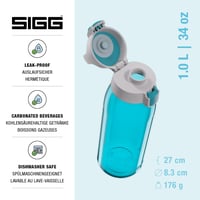 Fľaša na vodu SIGG Tritan Total Color ONE Aqua – 1 l – vhodná aj na sýtené nápoje – nepriepustná – bez BPA – vhodná do umývačky riadu 2