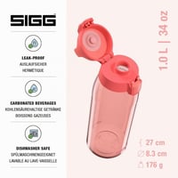 Fľaša na vodu Sigg Tritan Total Color ONE Watermelon – Na sýtené nápoje – Vhodná do umývačky riadu – Nepriepustná – Bez BPA – Ružová – 1 l 2