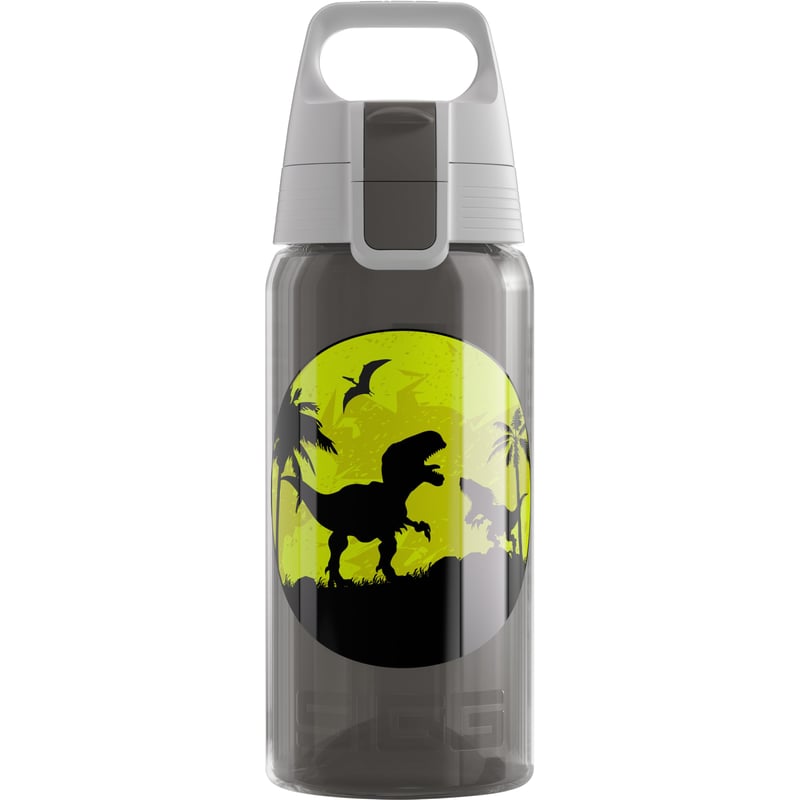Bidon pentru copii SIGG Viva One Dino 0,5 L – pentru băuturi carbogazoase, etanș, lavabil în mașina de spălat vase, fără BPA – gri cu dinozauri