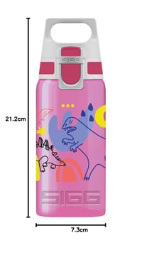 Detská fľaša na vodu Sigg Viva One Dino Run 0,5 l - ružová s dinosaurami, nepriepustná, bez BPA, ovládanie jednou rukou, športová fľaša do školy 8