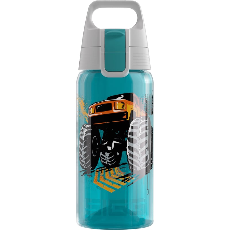Detská fľaša Sigg Viva One Monstertruck 0,5 l modrá – vhodná na sýtené nápoje, nepriepustná, vhodná do umývačky riadu, bez BPA, na šport aj do školy