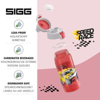 Bidon pentru copii SIGG Viva One Speed Race 0,5 L – pentru băuturi carbogazoase, etanș, lavabil în mașina de spălat vase, fără BPA – roșu, cu mașini de curse 3