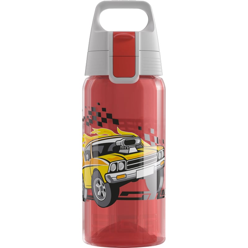Bidon pentru copii SIGG Viva One Speed Race 0,5 L – pentru băuturi carbogazoase, etanș, lavabil în mașina de spălat vase, fără BPA – roșu, cu mașini de curse
