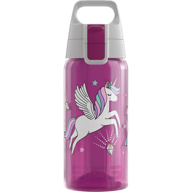 Detská fľaša Sigg Viva One Unifly 0,5 l – ružová s motívom jednorožca, vhodná aj na sýtené nápoje, nepriepustná, vhodná do umývačky riadu, bez obsahu BPA