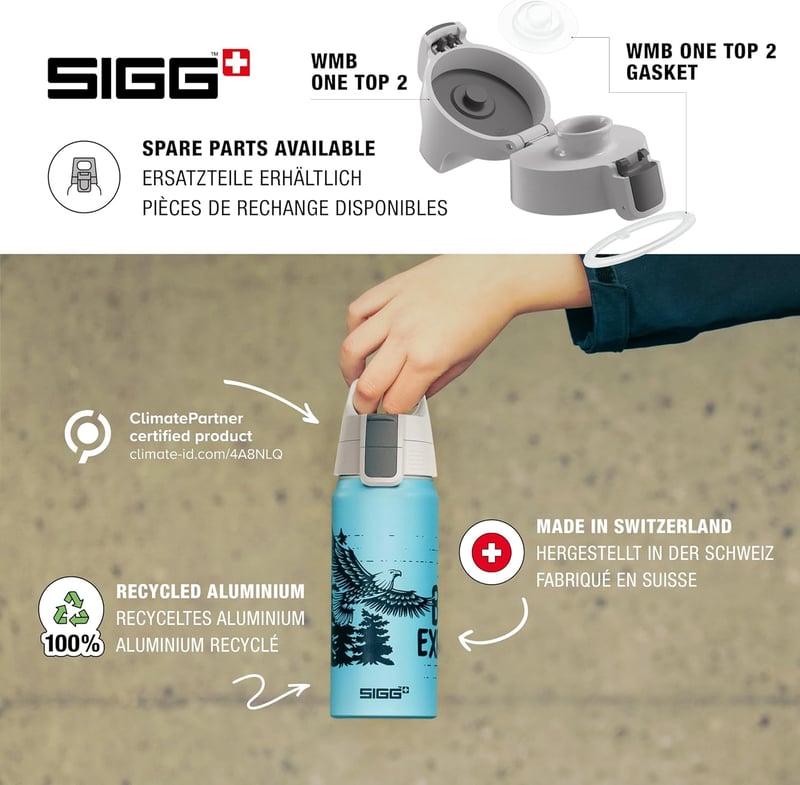 SIGG WMB ONE Alumínium Gyerekpalack 0,6L Szénlezárható Svájci Sportpalack - Brave Eagle, 0.6 L