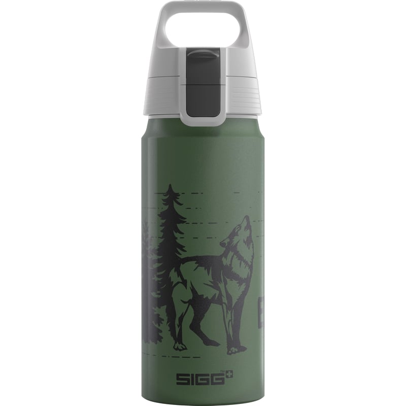 Hliníková detská fľaša Sigg WMB ONE Brave Wolf – 0,6 l – zelená – bez BPA – na sýtené nápoje – nepriepustná – do školy a na šport