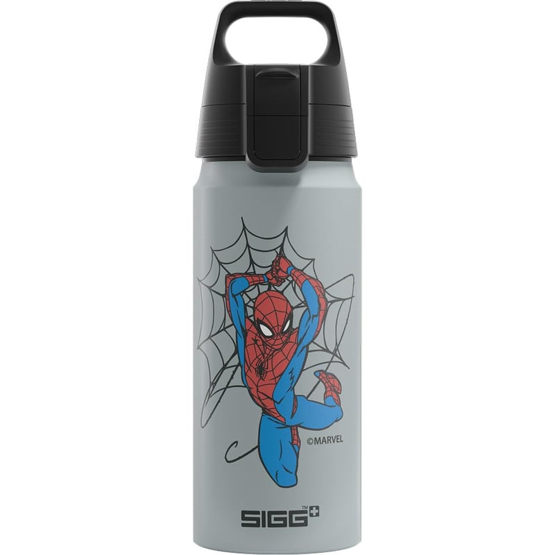 Bidon pentru copii din aluminiu Sigg WMB ONE Spider-Man 1962 – Gri, 0,6 L – Pentru băuturi carbogazoase, etanș, fără BPA
