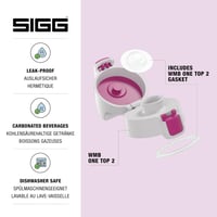 Náhradný uzáver Sigg WMB ONE Top 2 Grey Berry na fľašu na pitie, ovládanie jednou rukou, so silikónovým tesnením, nepriepustný uzáver 2